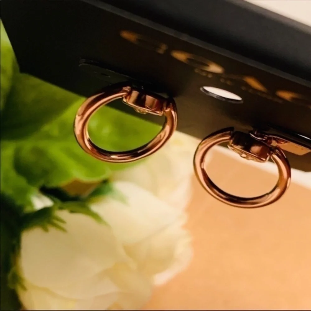 Coach Rose Gold Circle Hoop Earrings Crystal Signature Logo NWT - Picture 3 of 3